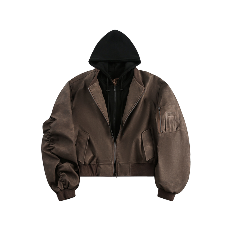 Omirad Cropped Bomber Jacket with Built-In Hood | Streetwear