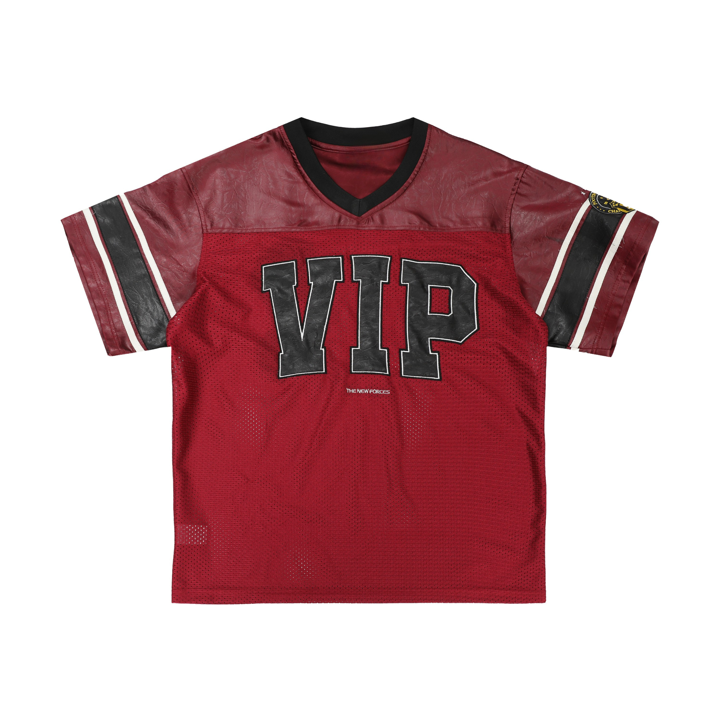 VIP Mesh Football Tee | Leather-Look Panels Streetwear Jersey