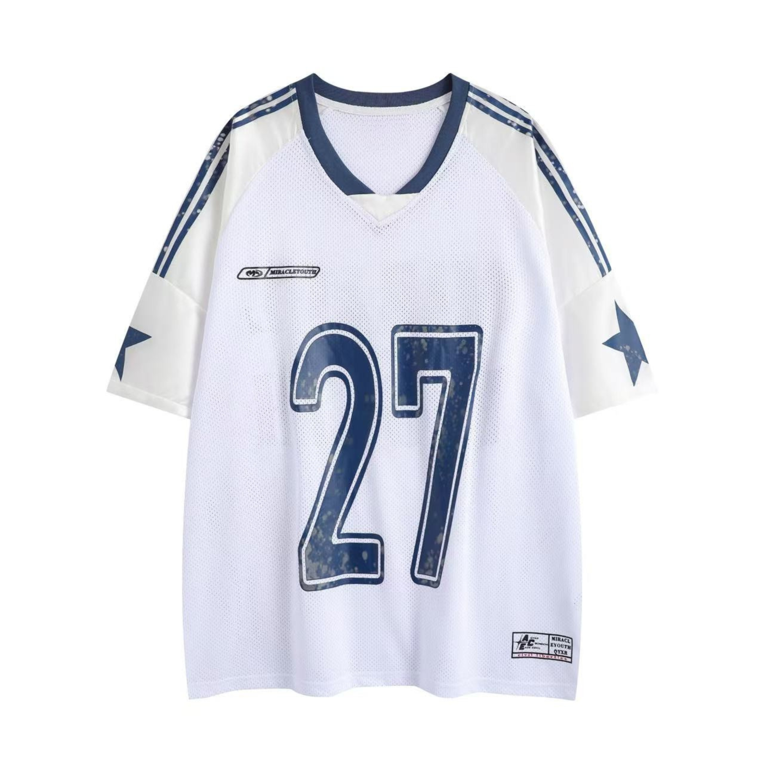 Split Mesh Varsity Graphic Tee | Number 27 Streetwear Jersey