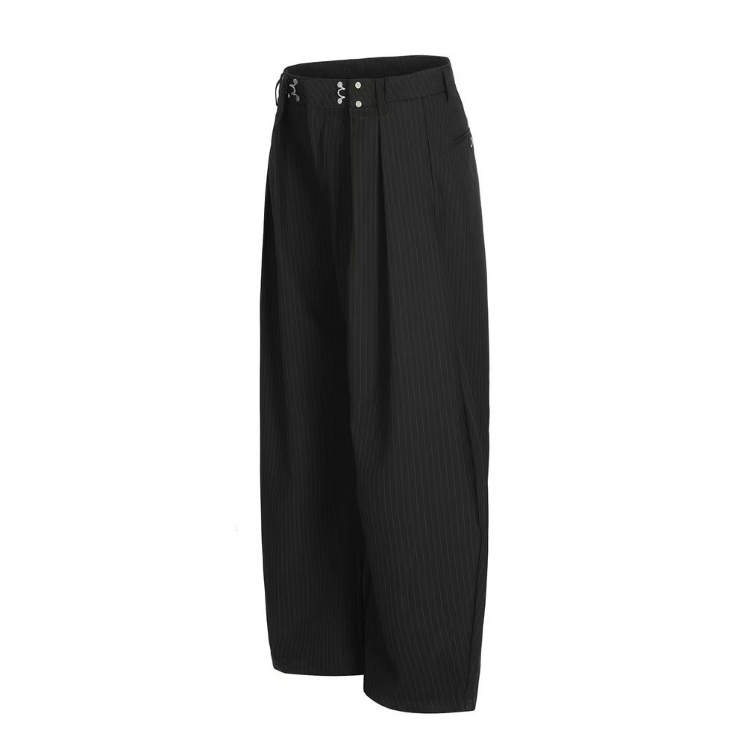 Omirad Pinstripe Wide-Leg Suit Pants | Dark Tailored Street Style