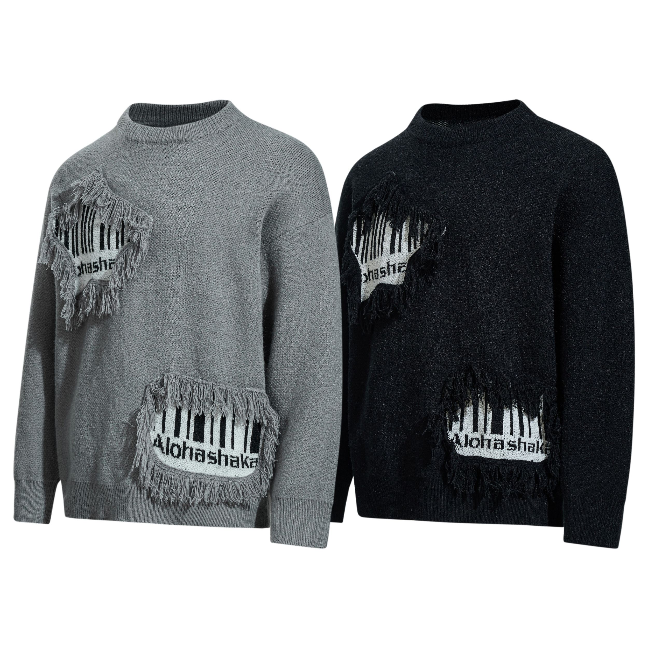 Omirad Fringe Patch Knit Sweater | Deconstructed Streetwear