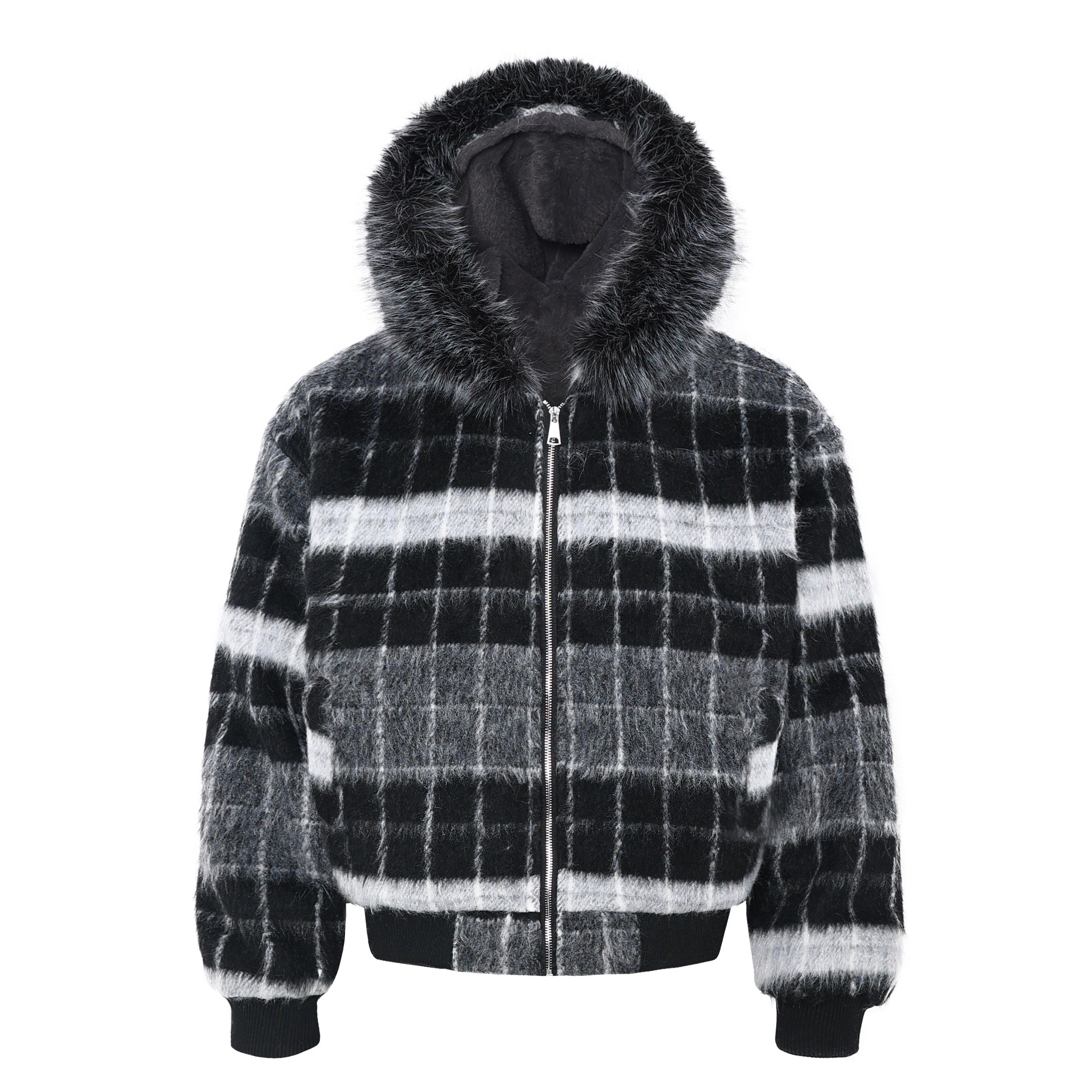 Omirad Fur-Hood Plaid Bomber Jacket | Winter Streetwear