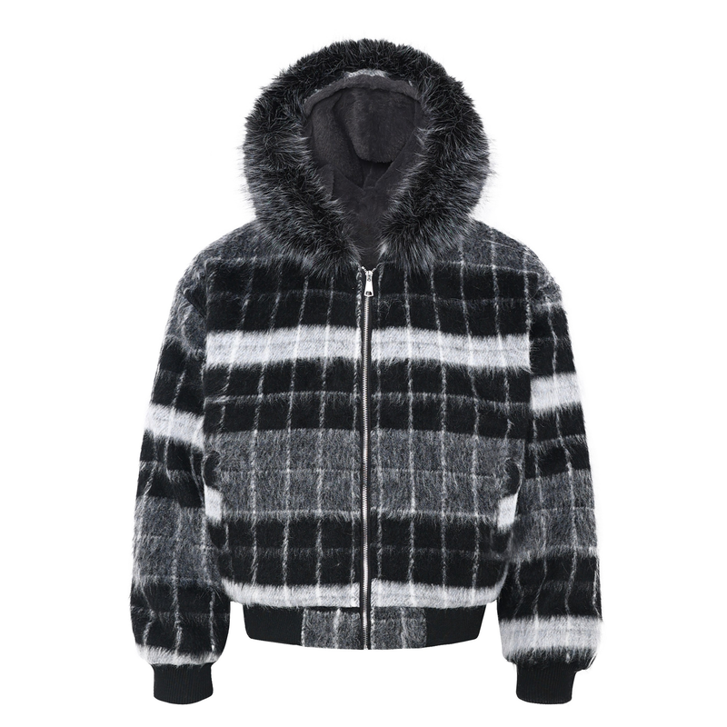 Omirad Fur-Hood Plaid Bomber Jacket | Winter Streetwear