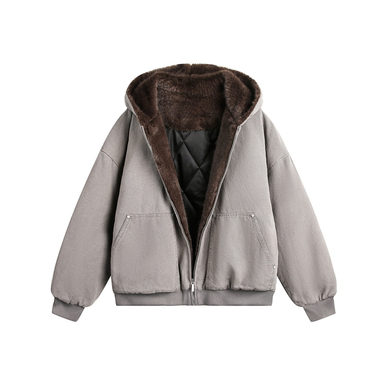 Faux Fur-Lined Hooded Bomber Jacket | Heavy Cotton Shell