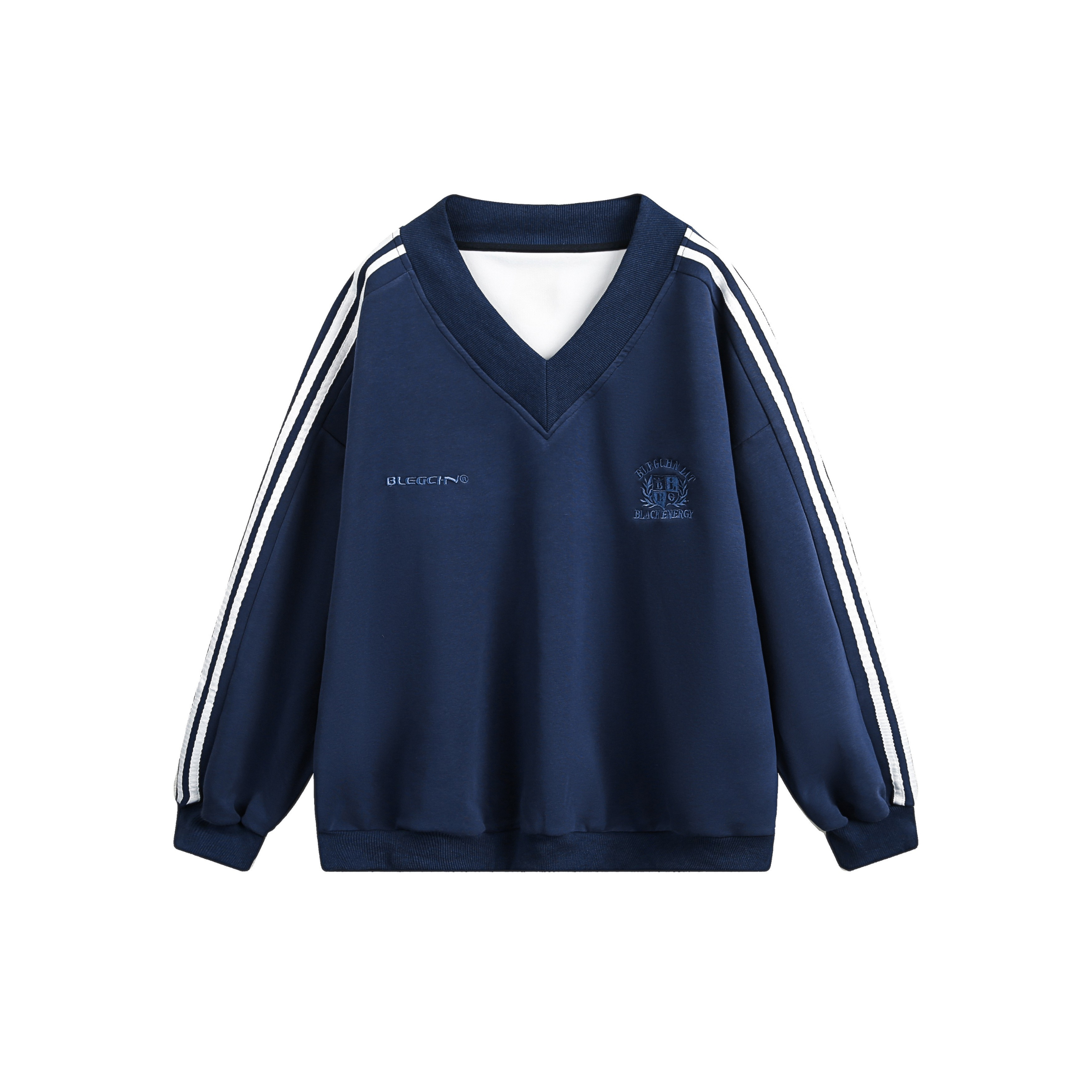 Varsity Stripe V-Neck Pullover Sweatshirt | Relaxed Fit