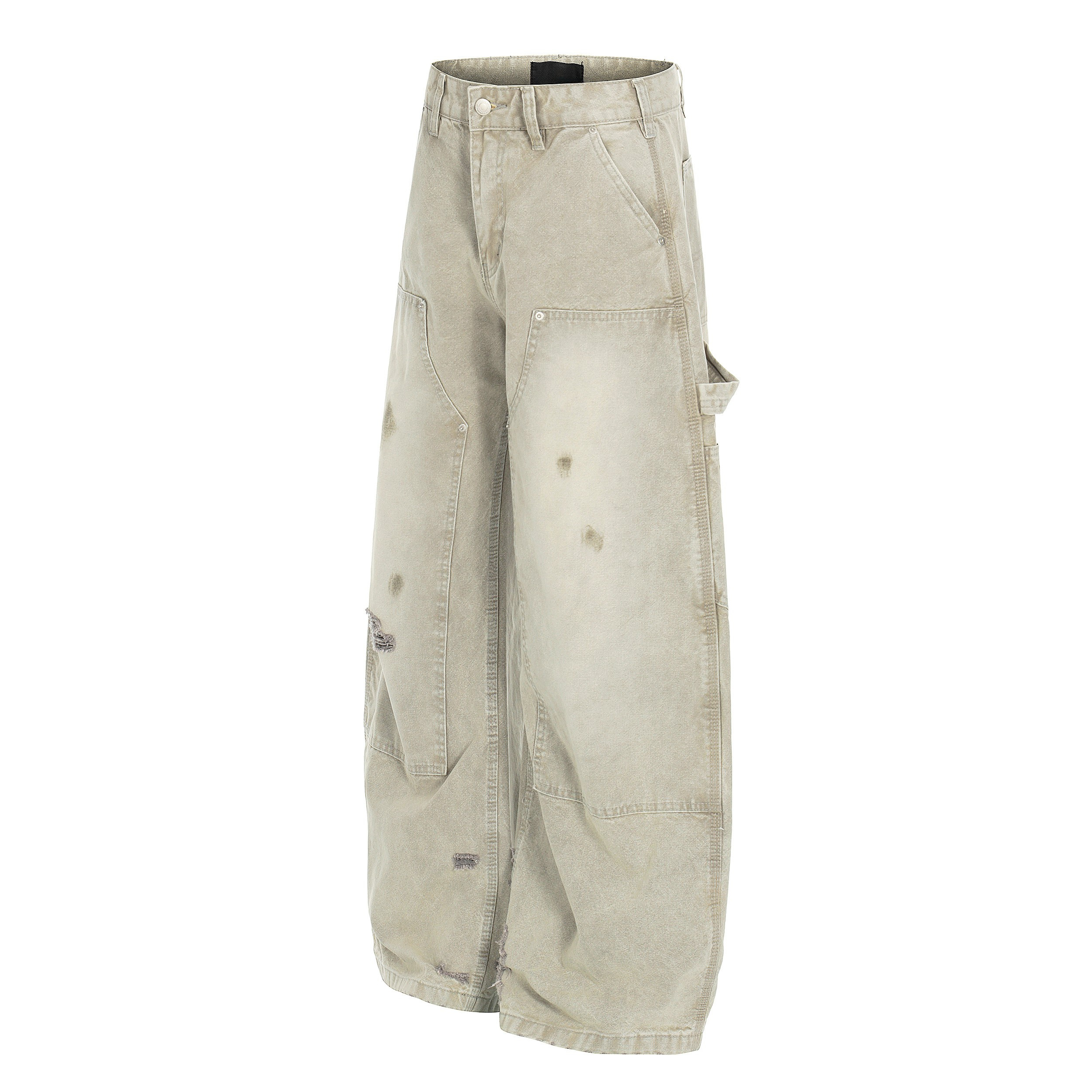 Washed Distressed Utility Carpenter Jeans | Wide Leg