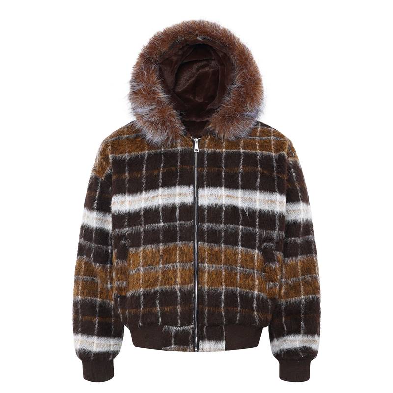 Omirad Fur-Hood Plaid Bomber Jacket | Winter Streetwear