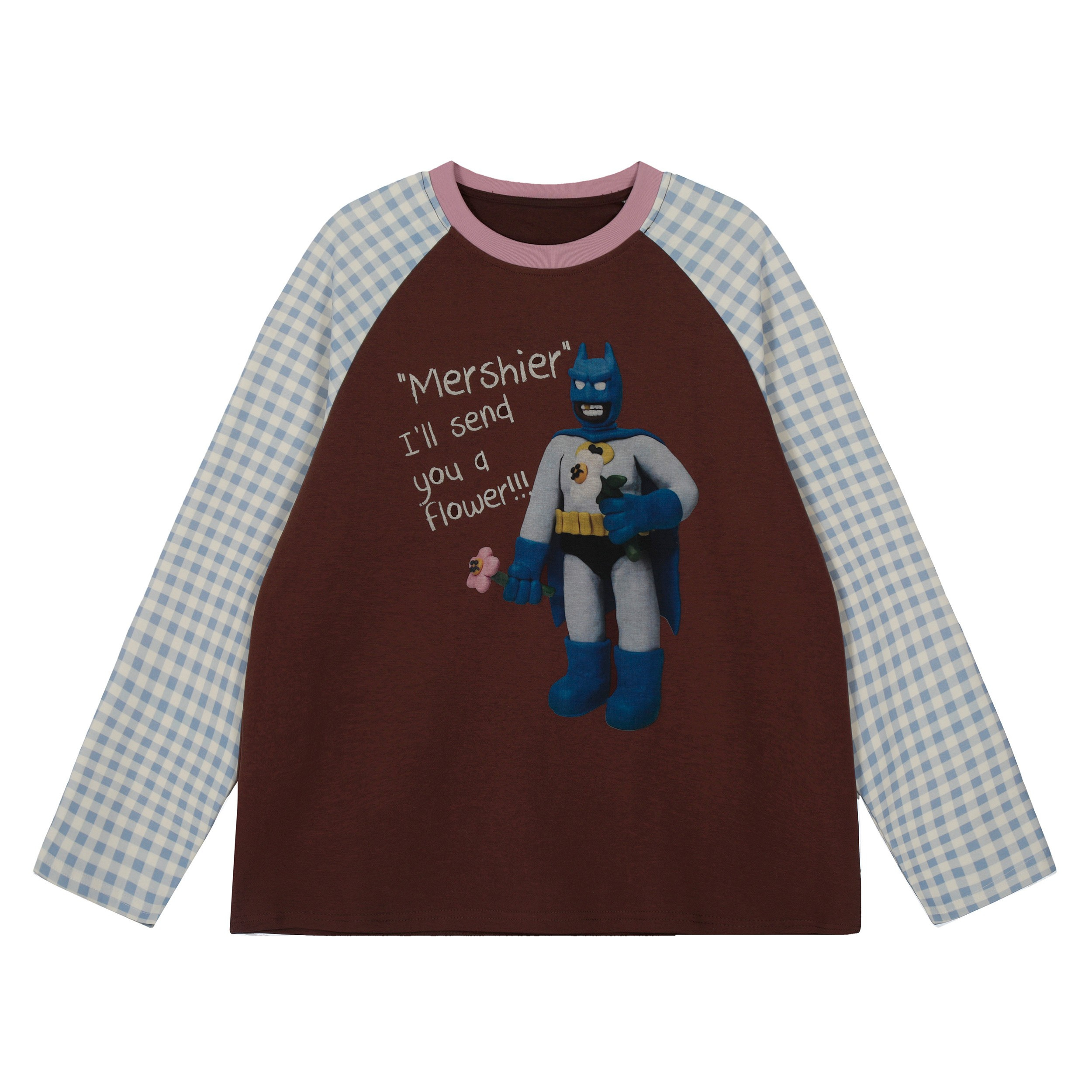 Patchwork Gingham Raglan Graphic Long-Sleeve Tee | SEAKOFF