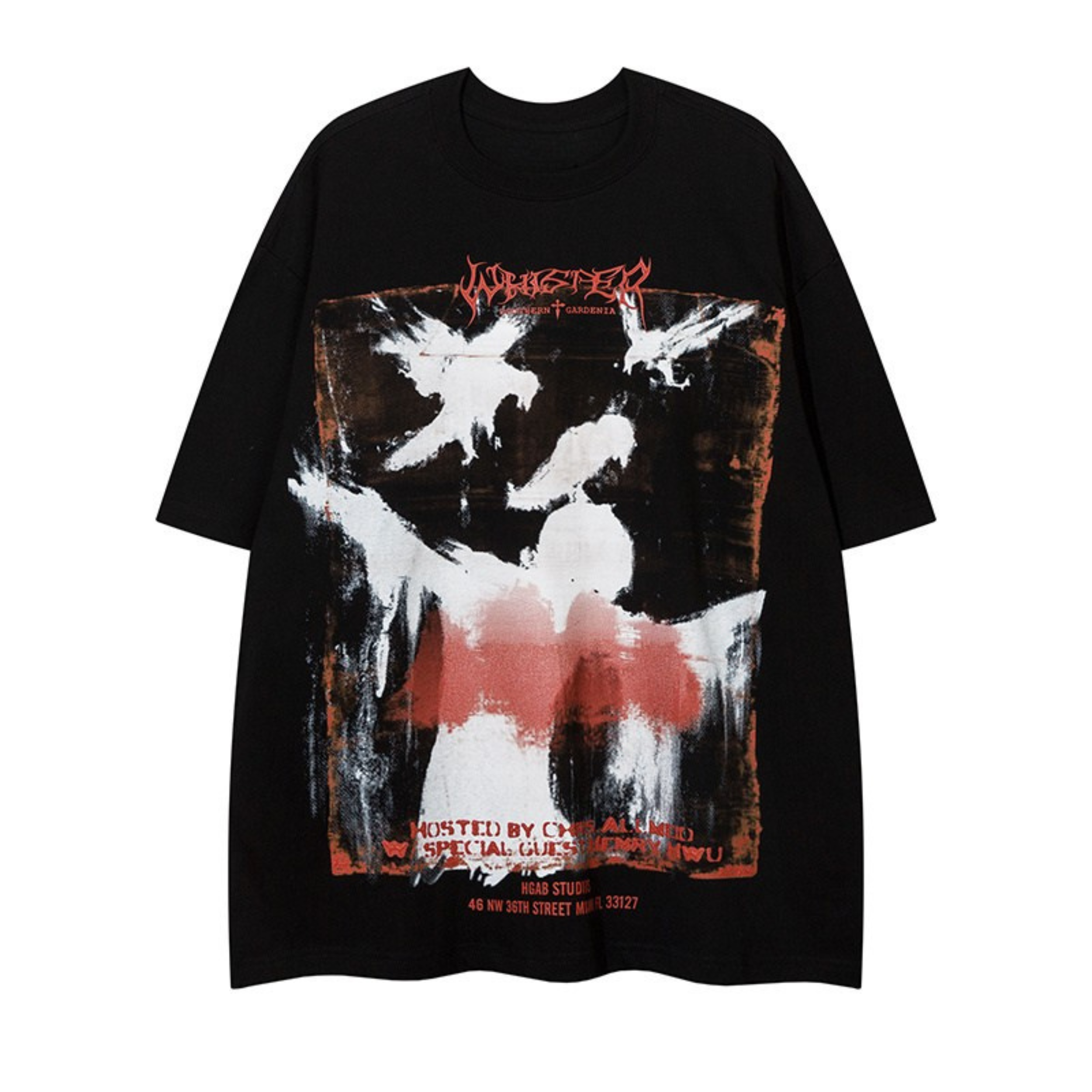 Distressed Raven Graphic Oversized Tee | Gothic Streetwear