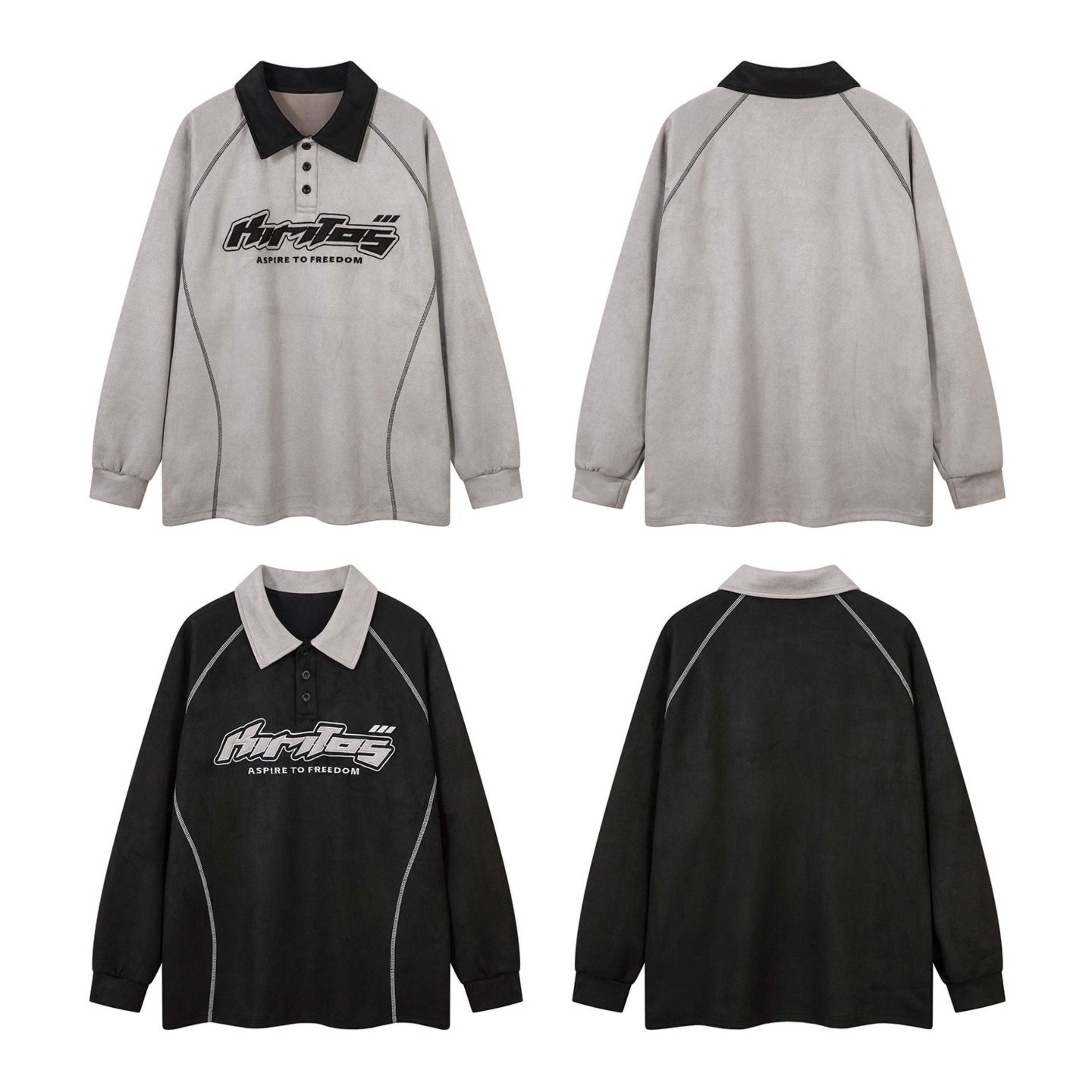 Contrast Panel Racing Long-Sleeve Polo Shirt | Streetwear
