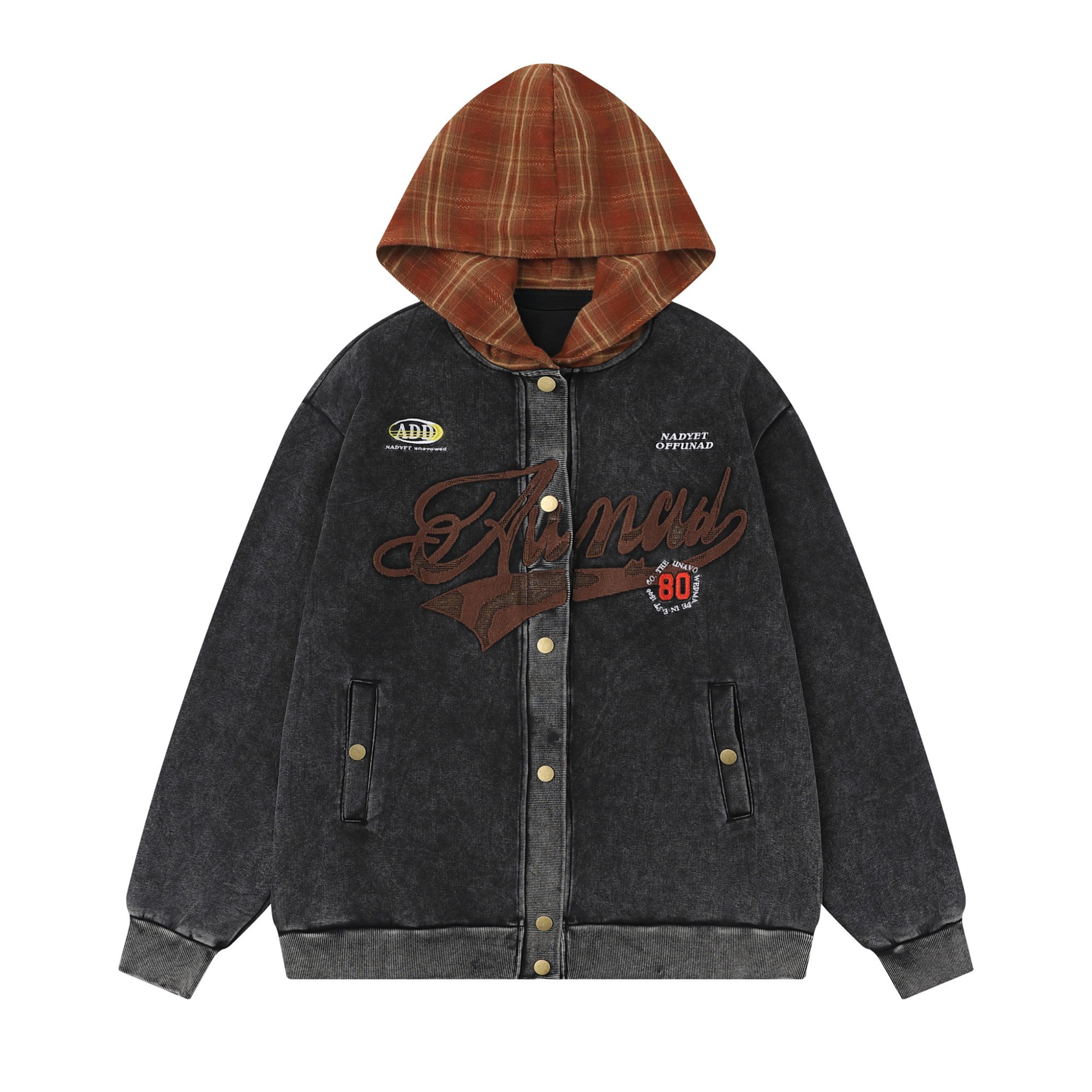 Omirad Vintage Hooded Varsity Jacket | Chenille Patch Streetwear