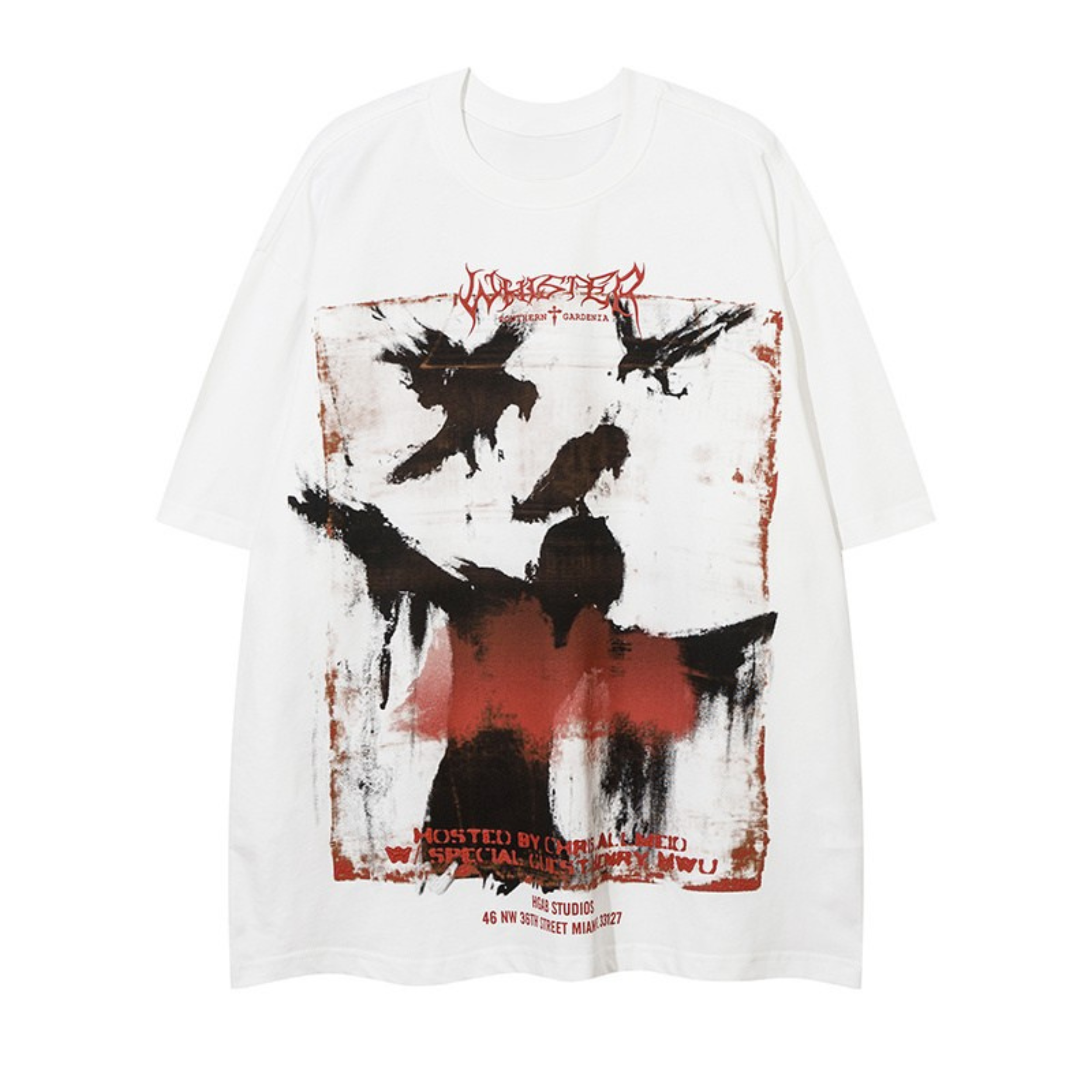 Distressed Raven Graphic Oversized Tee | Gothic Streetwear