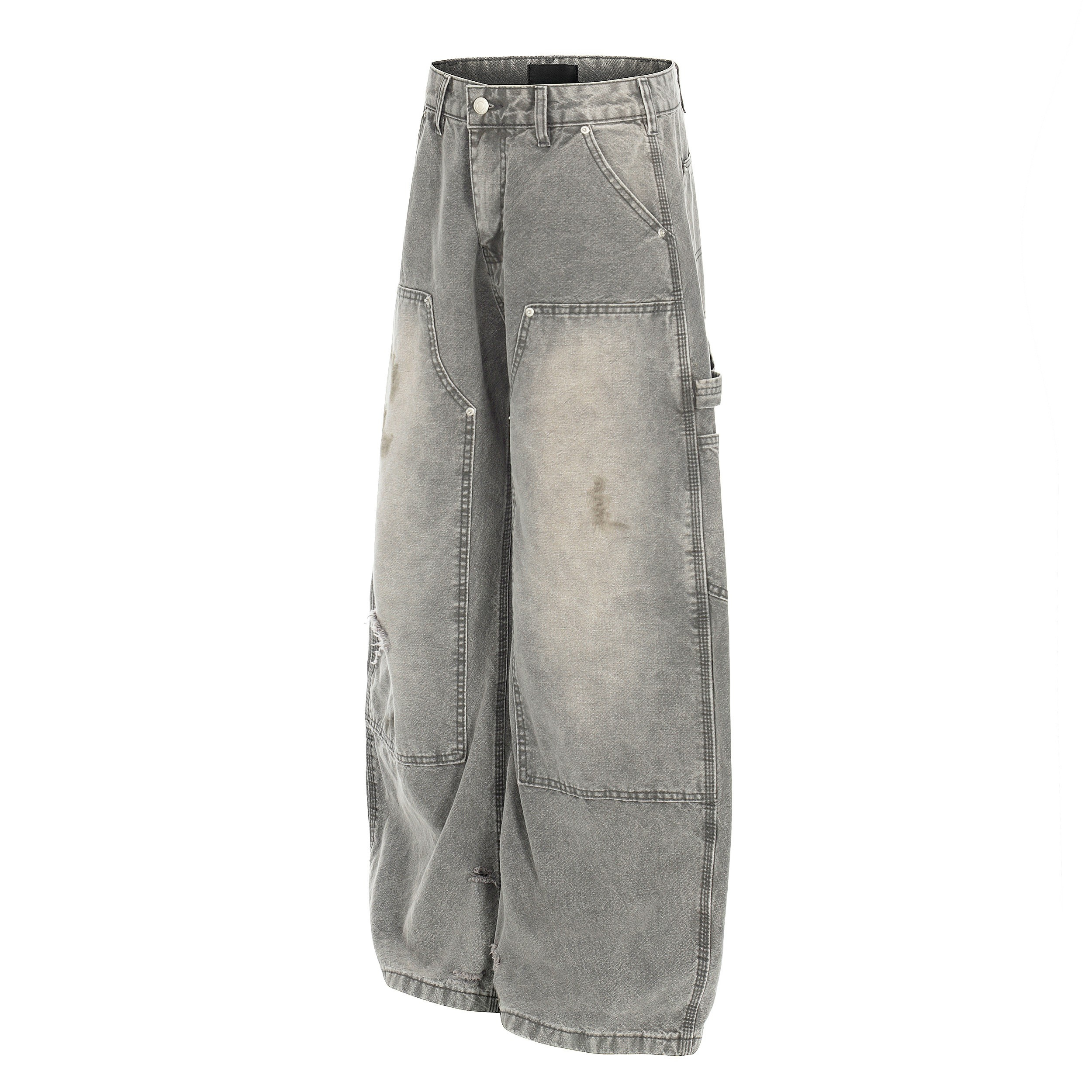 Washed Distressed Utility Carpenter Jeans | Wide Leg