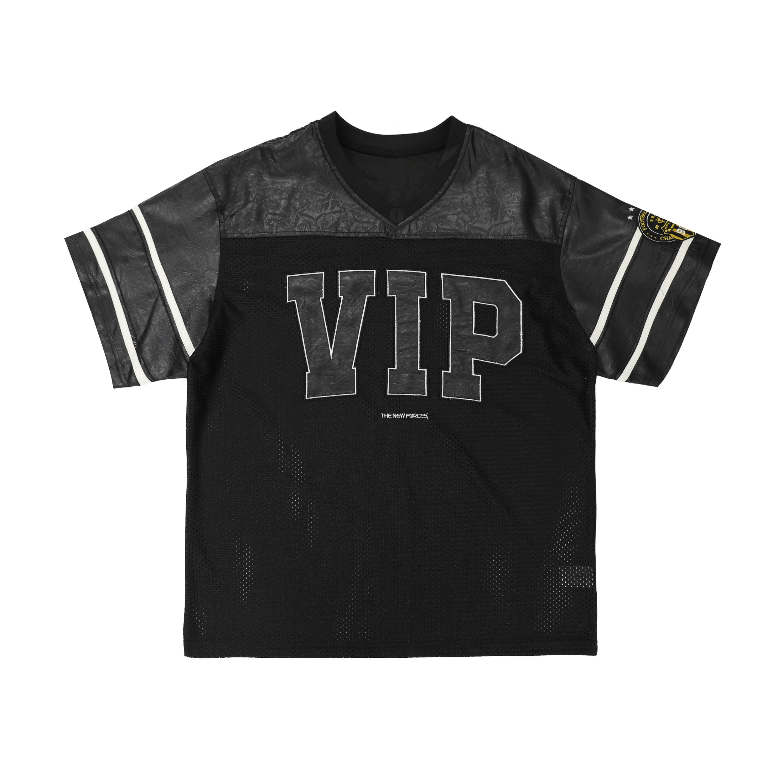 VIP Mesh Football Tee | Leather-Look Panels Streetwear Jersey