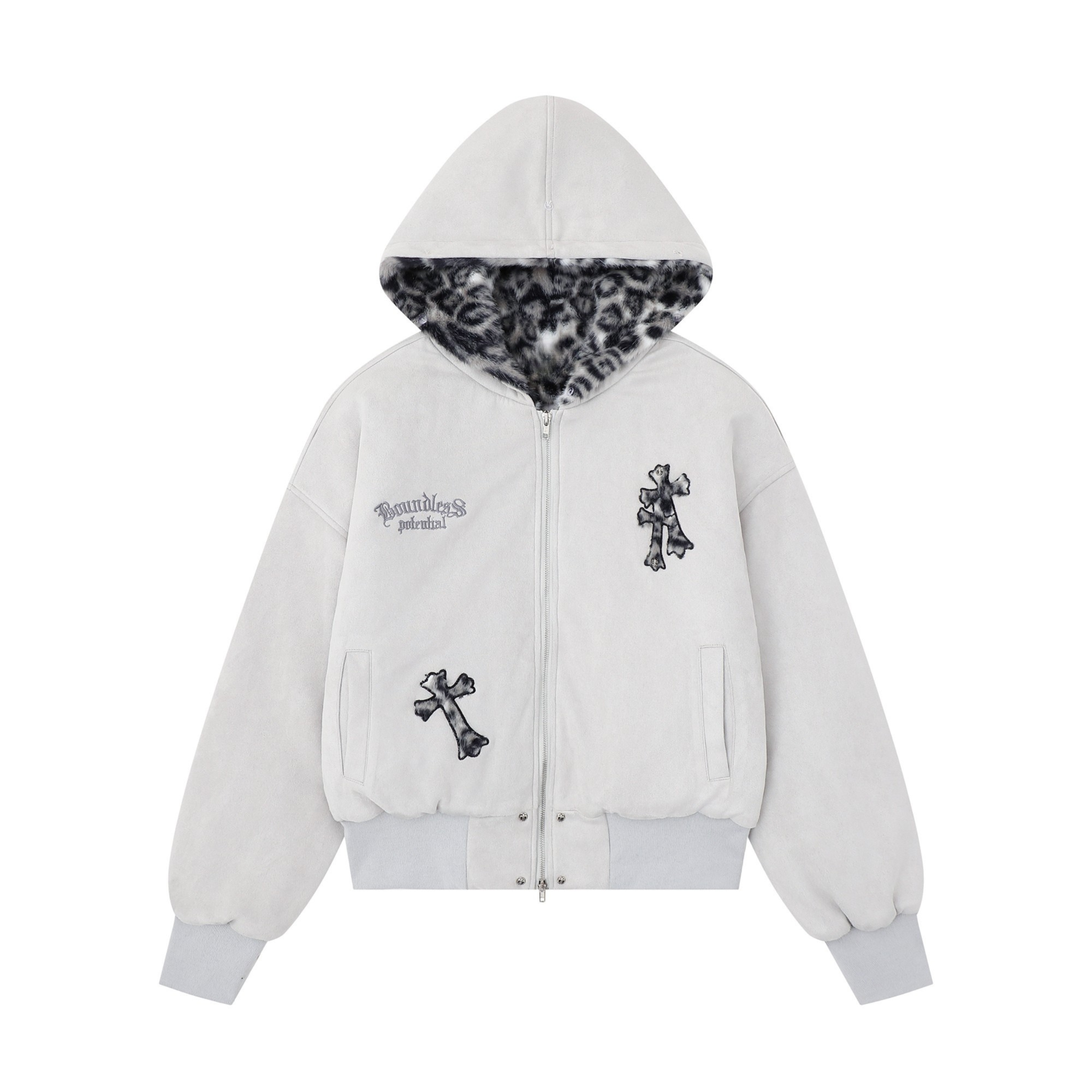 Cross Patch Faux Fur Hood Bomber Jacket | Streetwear