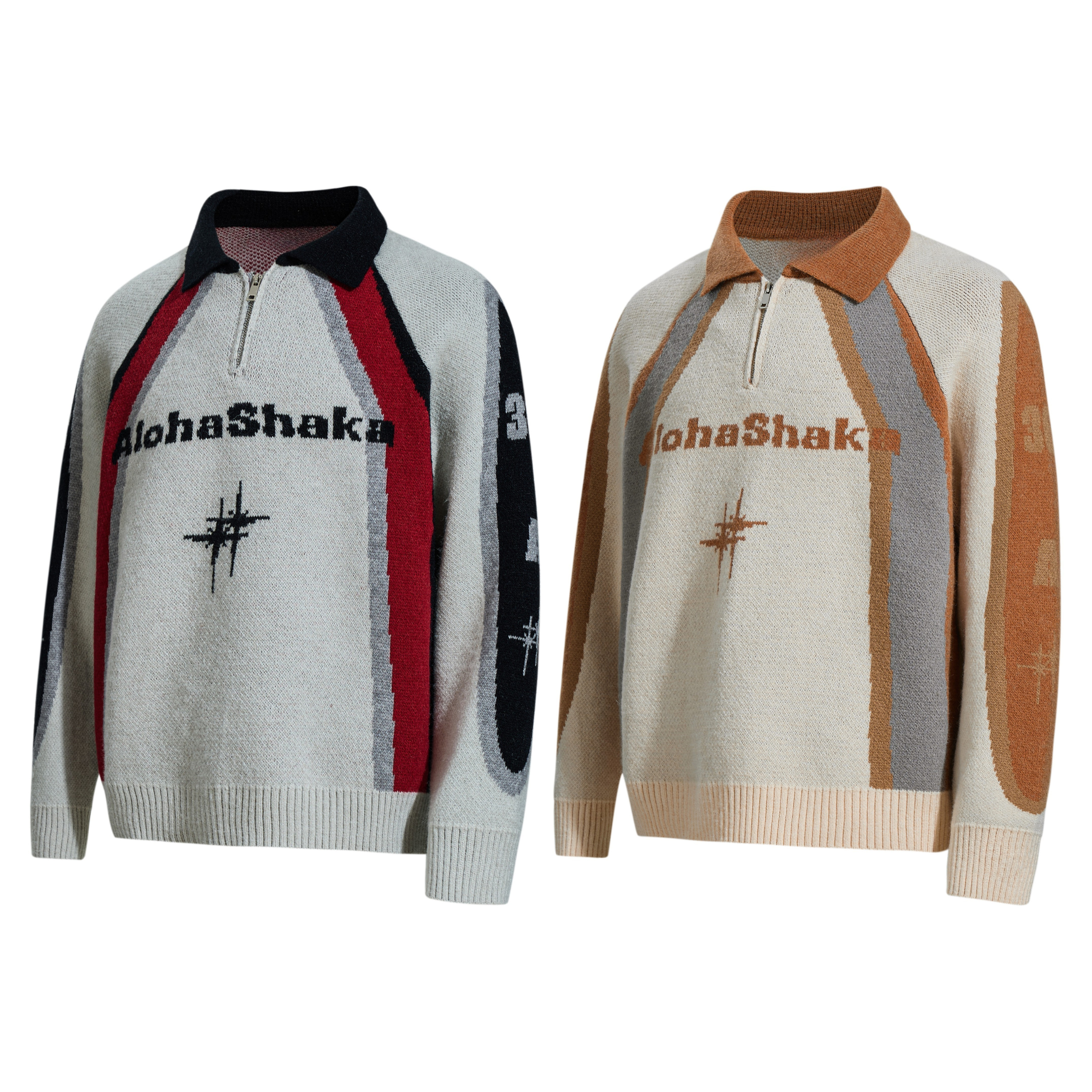 Retro Colorblock Half-Zip Knit Sweater | AlohaShaka Graphic