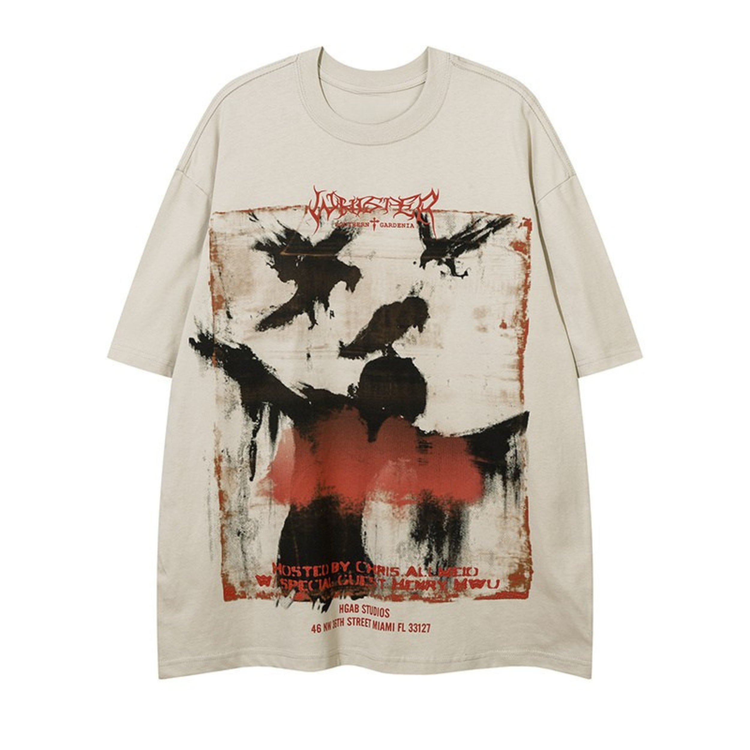 Distressed Raven Graphic Oversized Tee | Gothic Streetwear