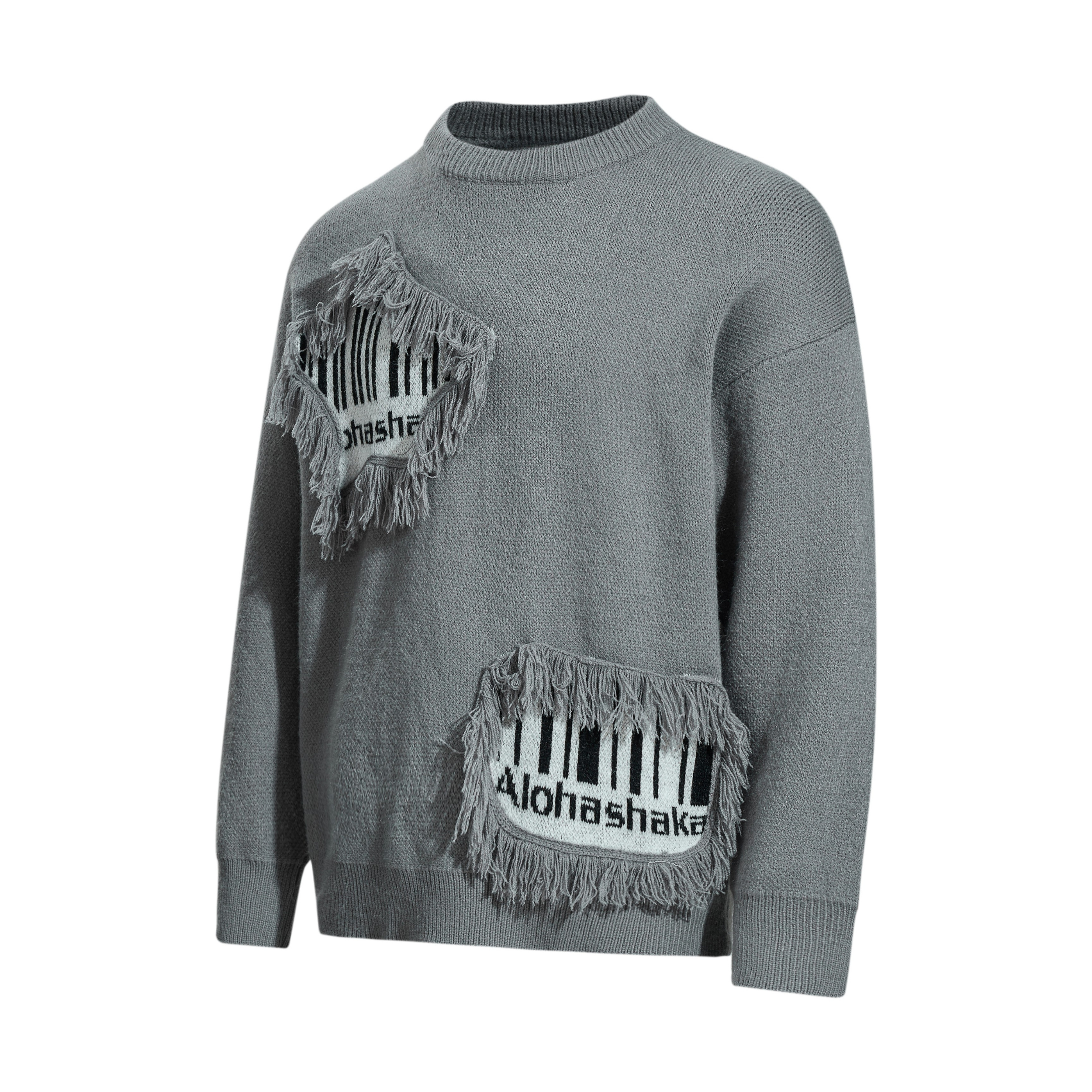 Omirad Fringe Patch Knit Sweater | Deconstructed Streetwear