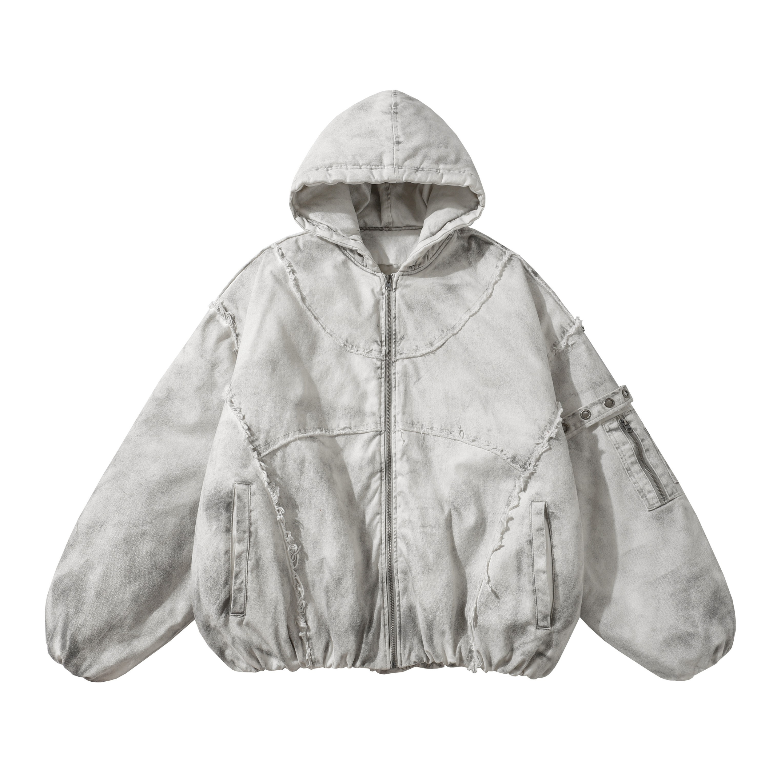 Omirad Distressed Hooded Zip Jacket | Raw-Edge Streetwear