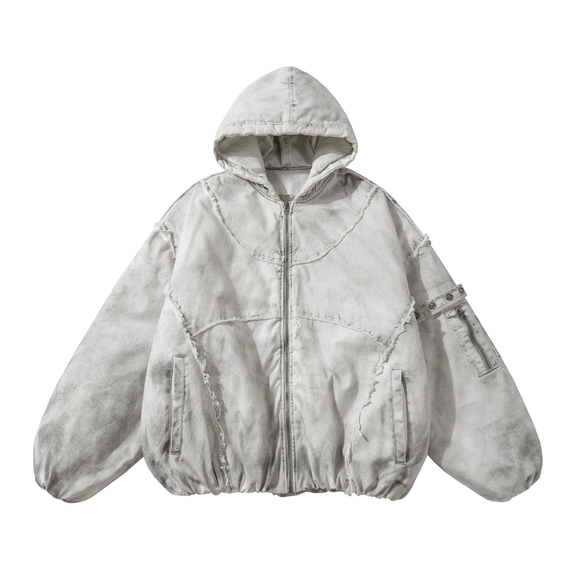 Omirad Distressed Hooded Zip Jacket | Raw-Edge Streetwear