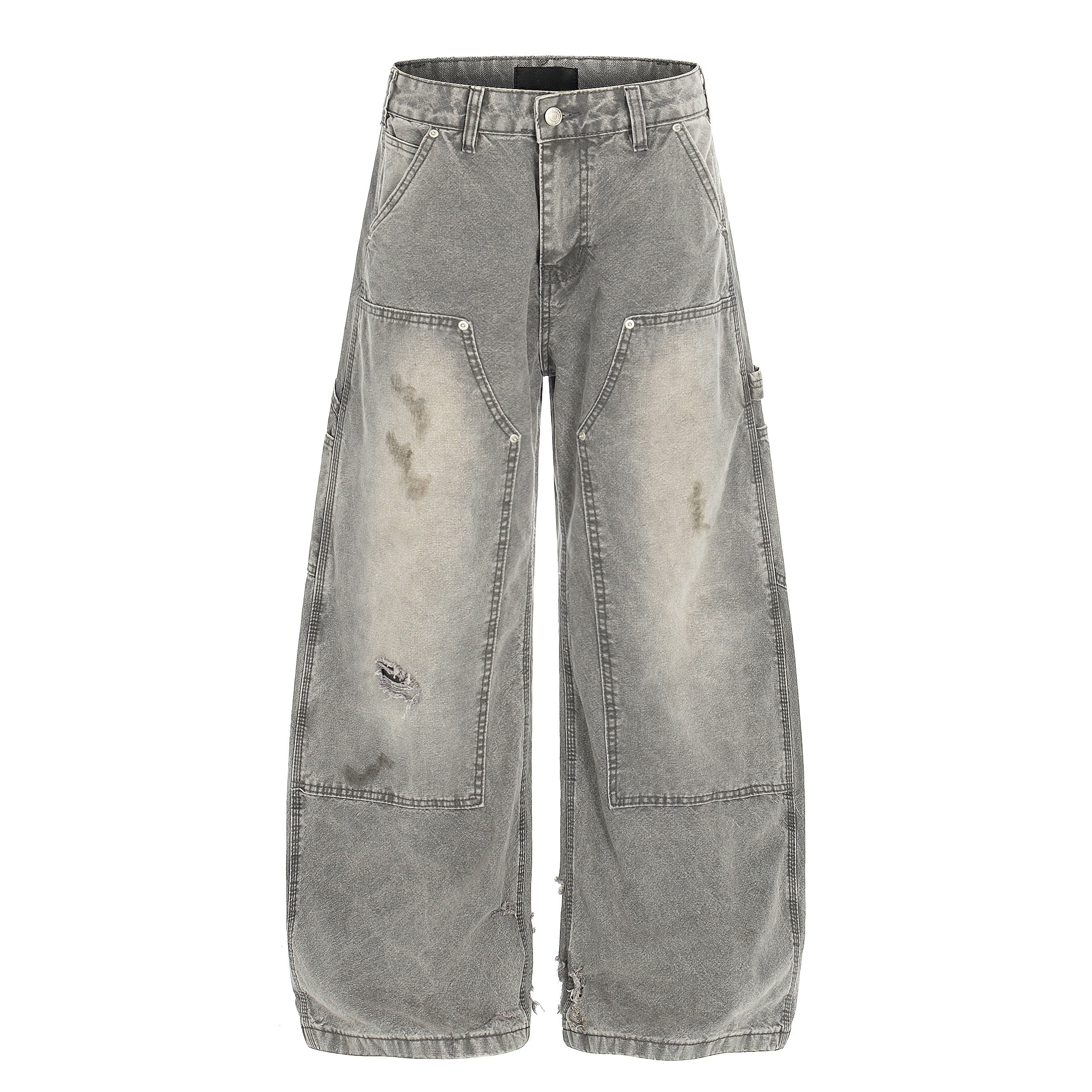 Washed Distressed Utility Carpenter Jeans | Wide Leg