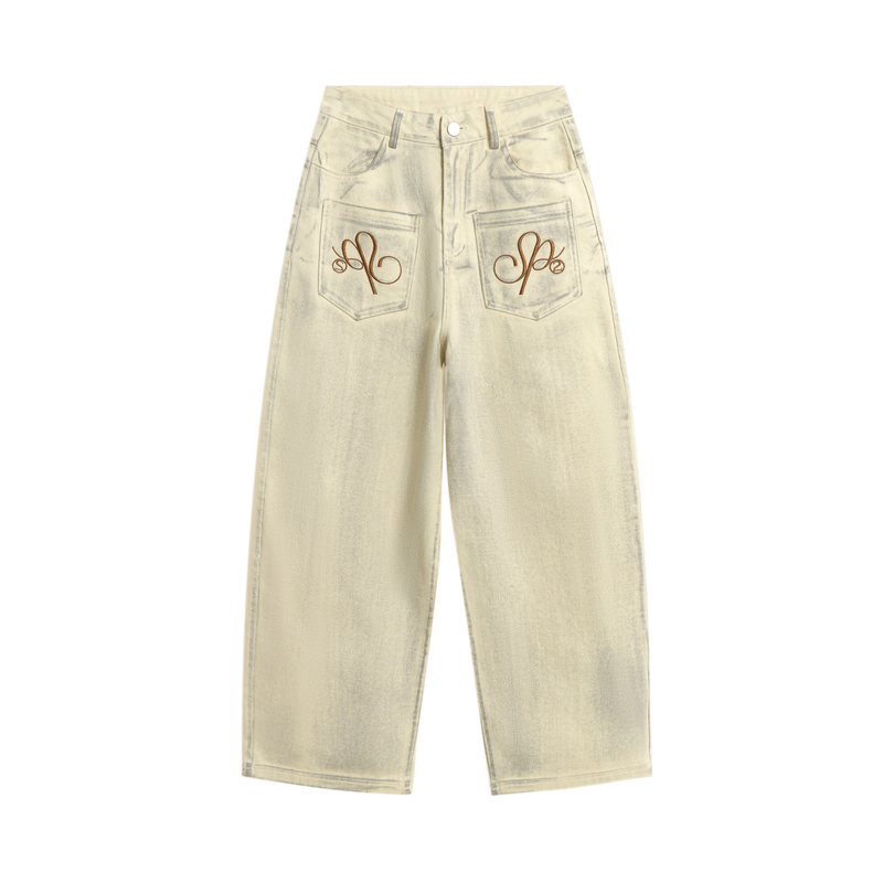 Wide-Leg Embroidered Pocket Denim Pants | Street Luxury