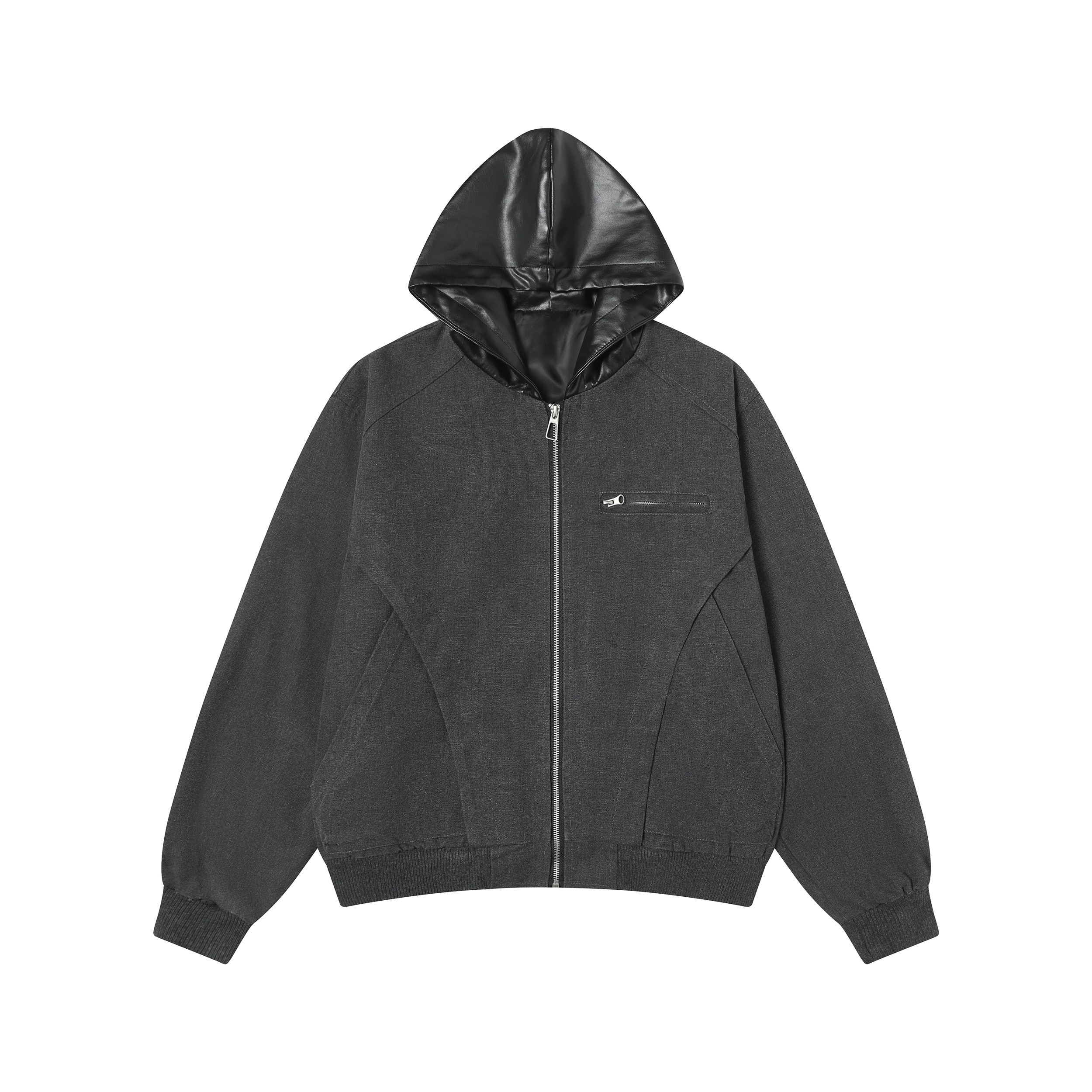 Hybrid Vegan Leather Hooded Zip Jacket | Urban Street Style