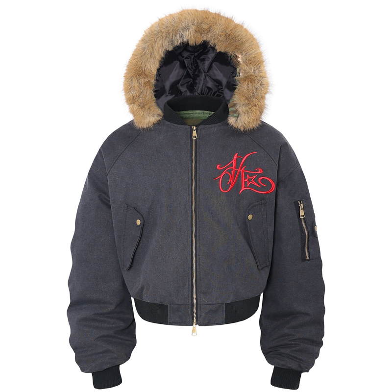Omirad Fur-Trim Hooded Embroidered Bomber Jacket