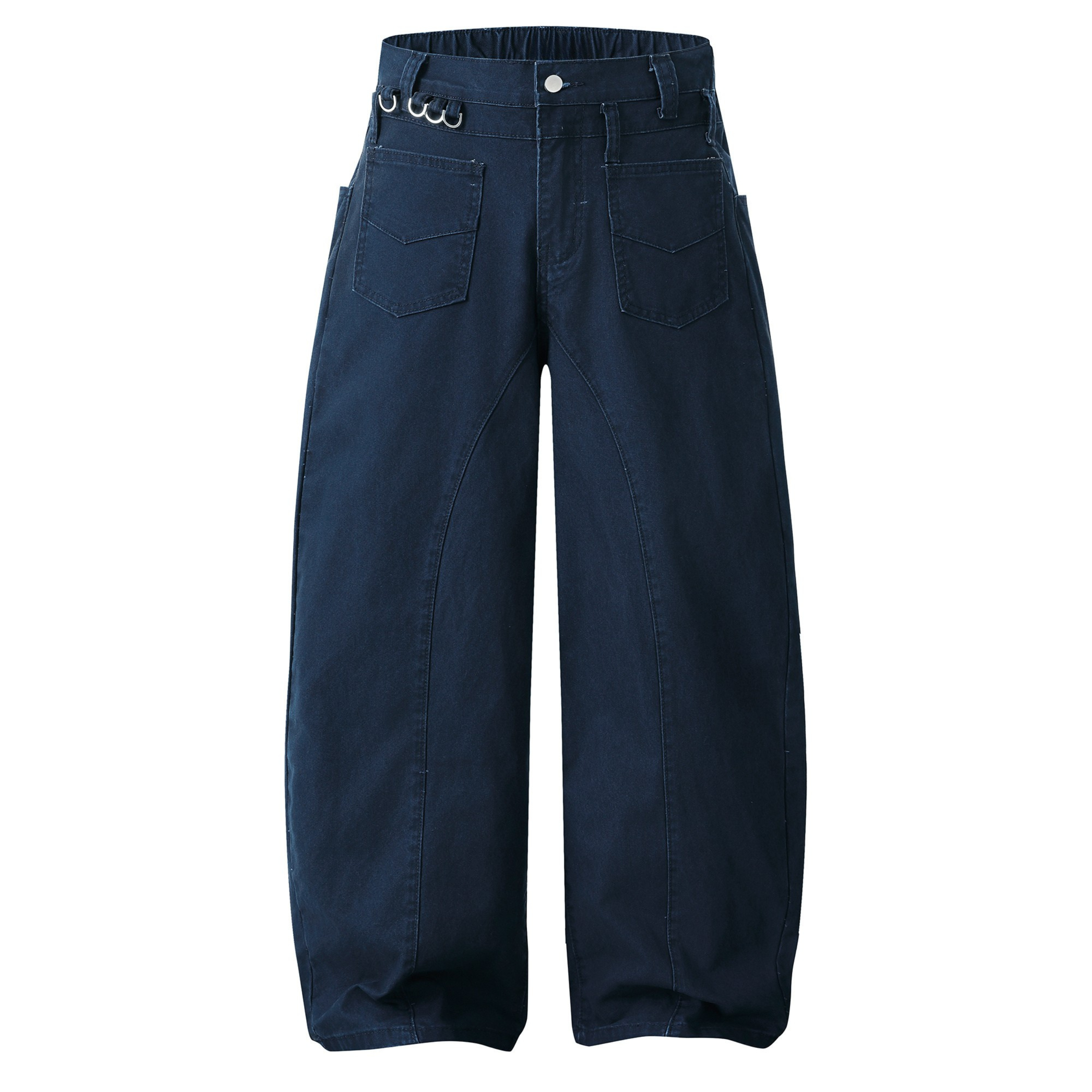 Wide-Leg Cotton Pants with Metal Ring Waist Detail