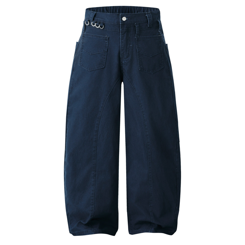 Wide-Leg Cotton Pants with Metal Ring Waist Detail