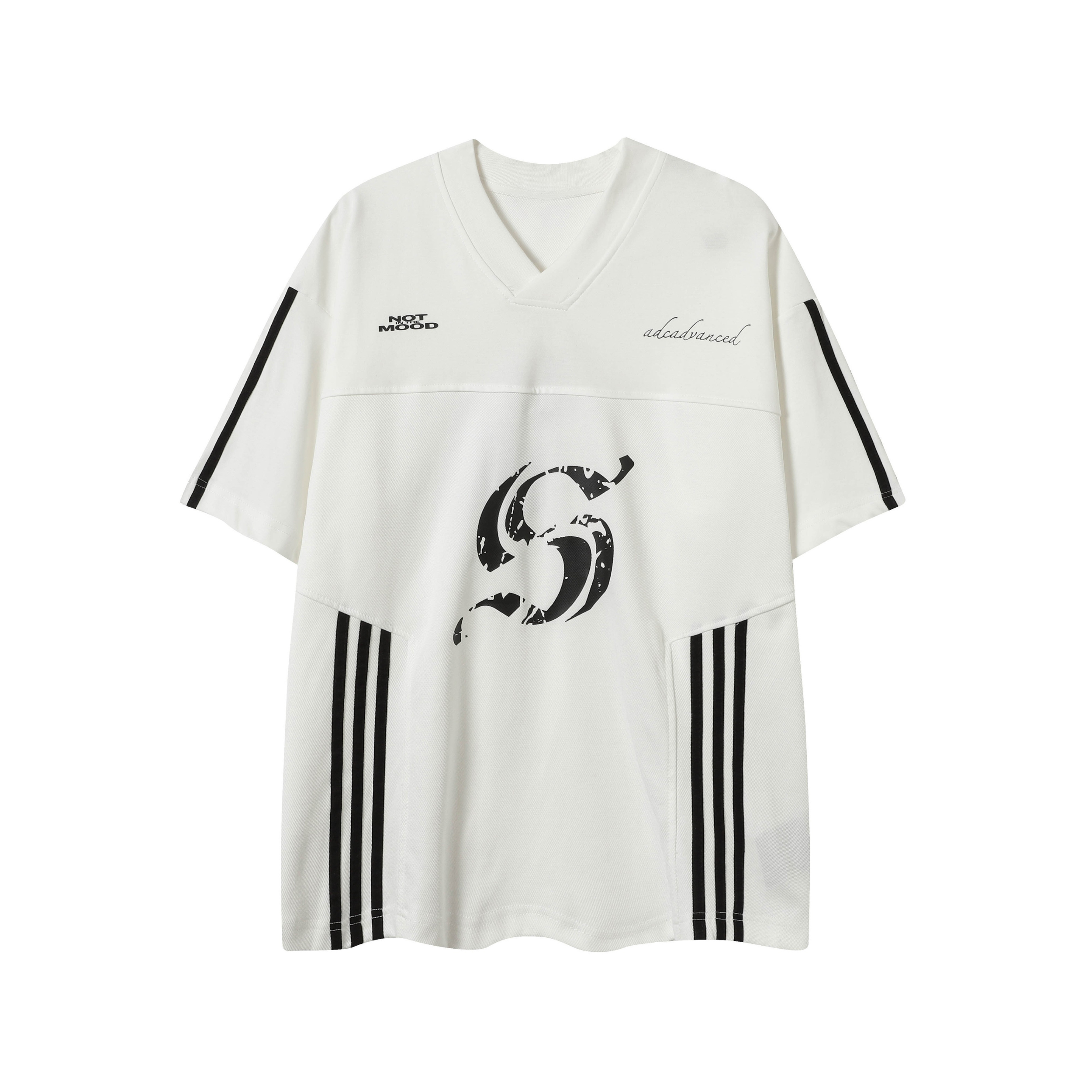 Split Stripe V-Neck Oversized Street Tee | Sport Graphic