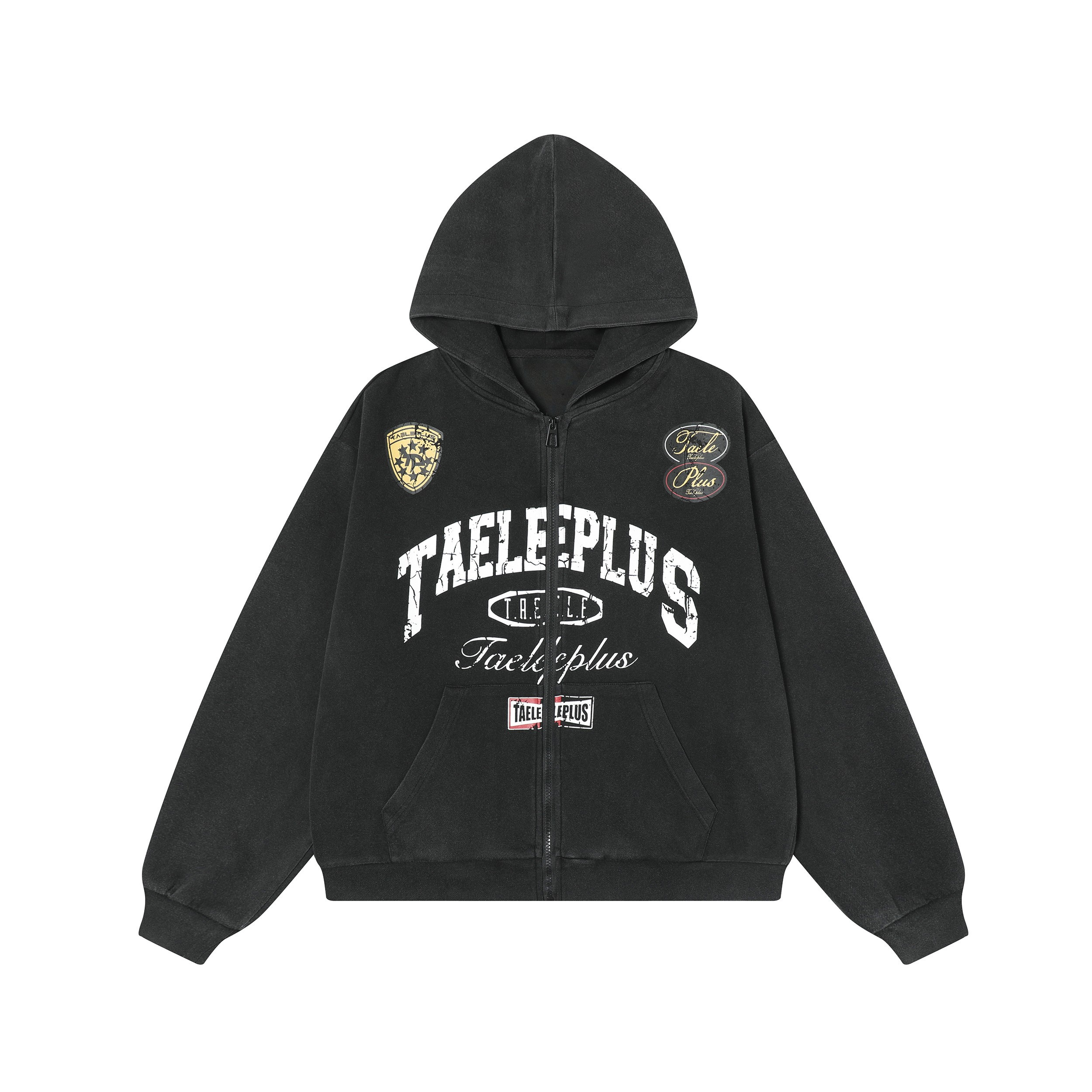 Vintage Varsity Badge Zip-Up Hoodie | Distressed Graphic