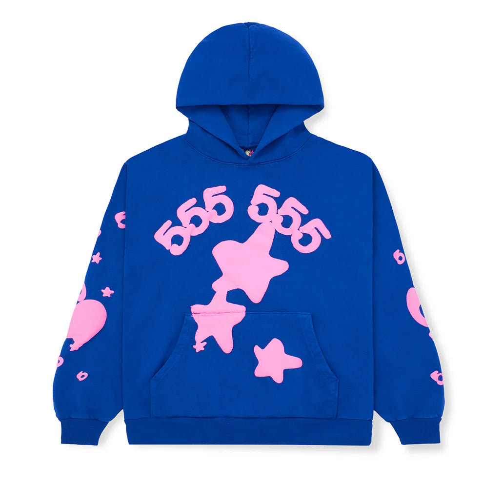 Sp5der “555 Stars” Hoodie – Royal Blue / Pink 440GSM Heavyweight Oversized Streetwear Pullover