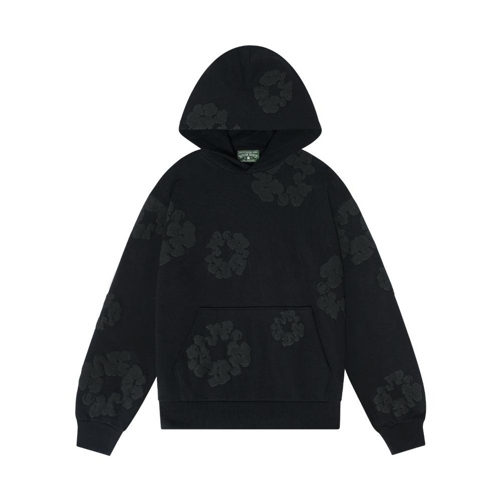 Black Monochrome “Cotton Wreath” Denim Tears Hoodie – Minimal Streetwear Sweatshirt