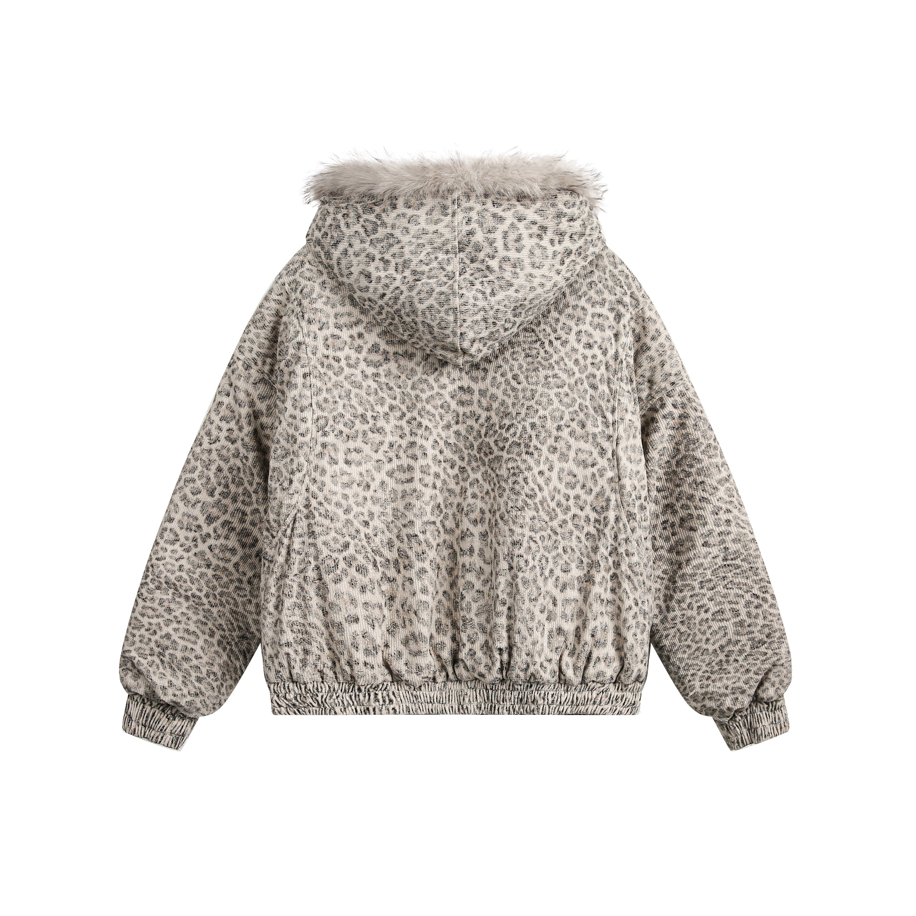 Leopard Print Fur-Trim Hooded Bomber Jacket | Omirad