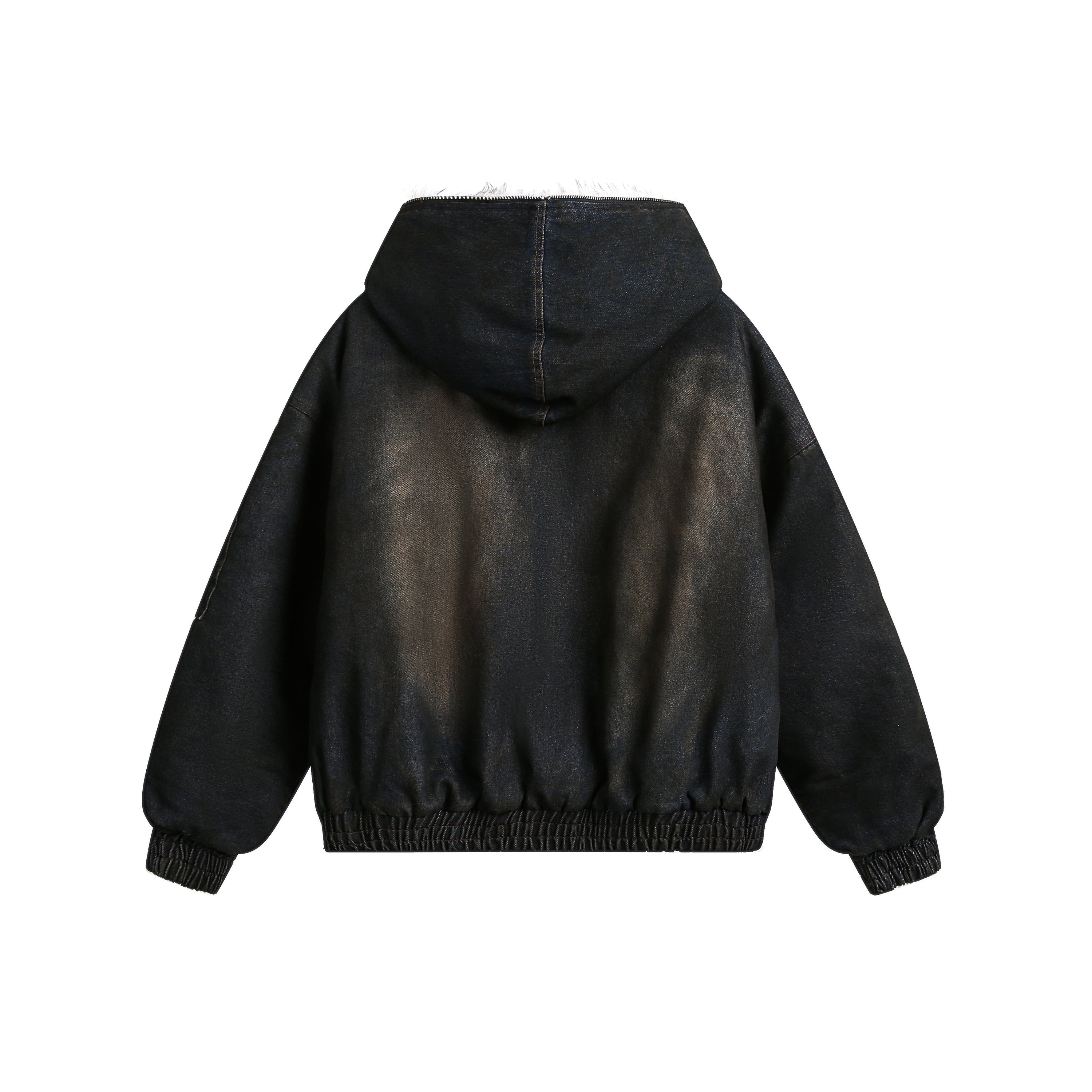 Fur-Lined Washed Hooded Bomber Jacket | Winter Streetwear