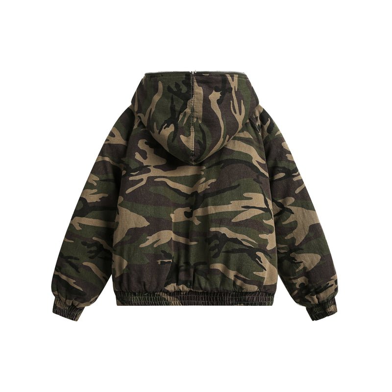 Camo Fur-Trim Hooded Bomber Jacket | Streetwear Style