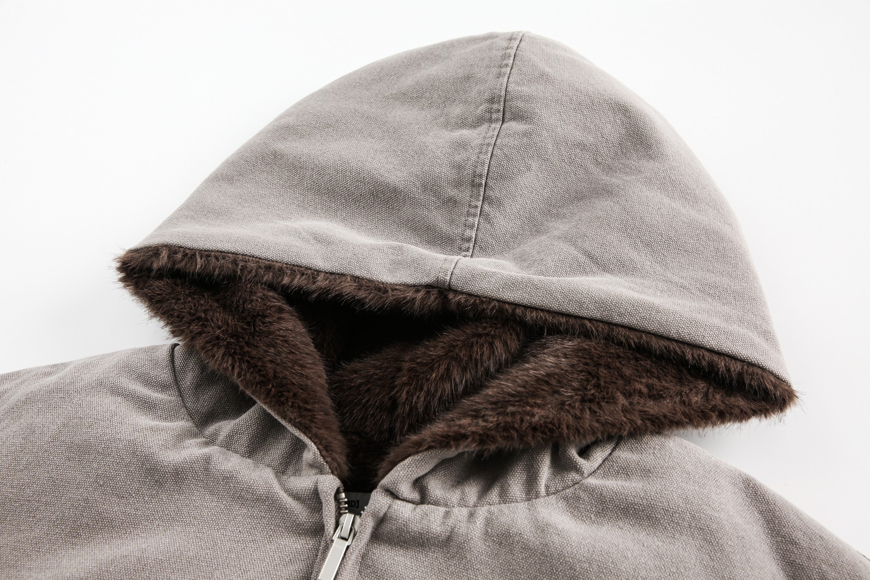 Faux Fur-Lined Hooded Bomber Jacket | Heavy Cotton Shell