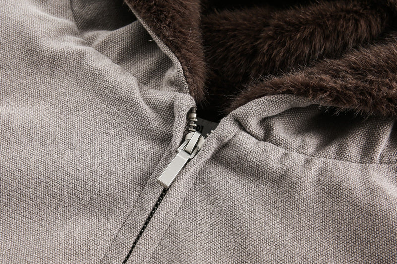 Faux Fur-Lined Hooded Bomber Jacket | Heavy Cotton Shell