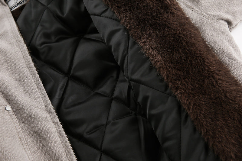 Faux Fur-Lined Hooded Bomber Jacket | Heavy Cotton Shell