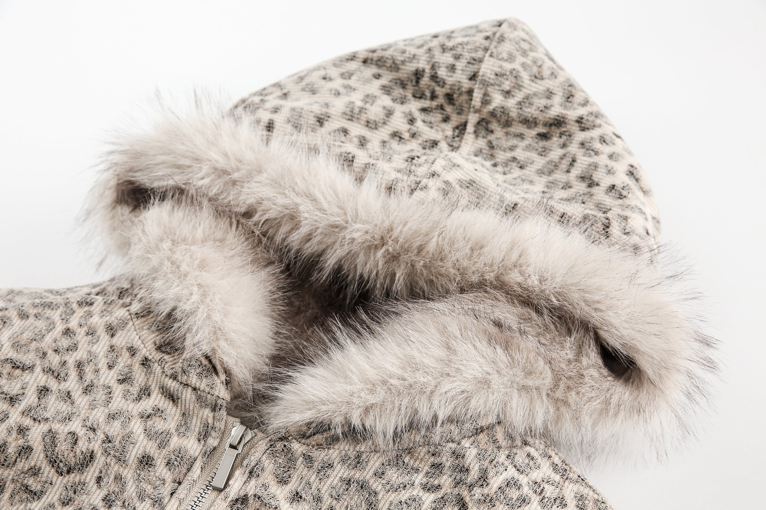 Leopard Print Fur-Trim Hooded Bomber Jacket | Omirad