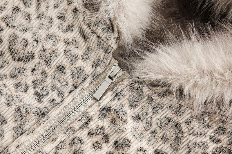 Leopard Print Fur-Trim Hooded Bomber Jacket | Omirad