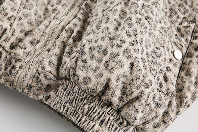 Leopard Print Fur-Trim Hooded Bomber Jacket | Omirad