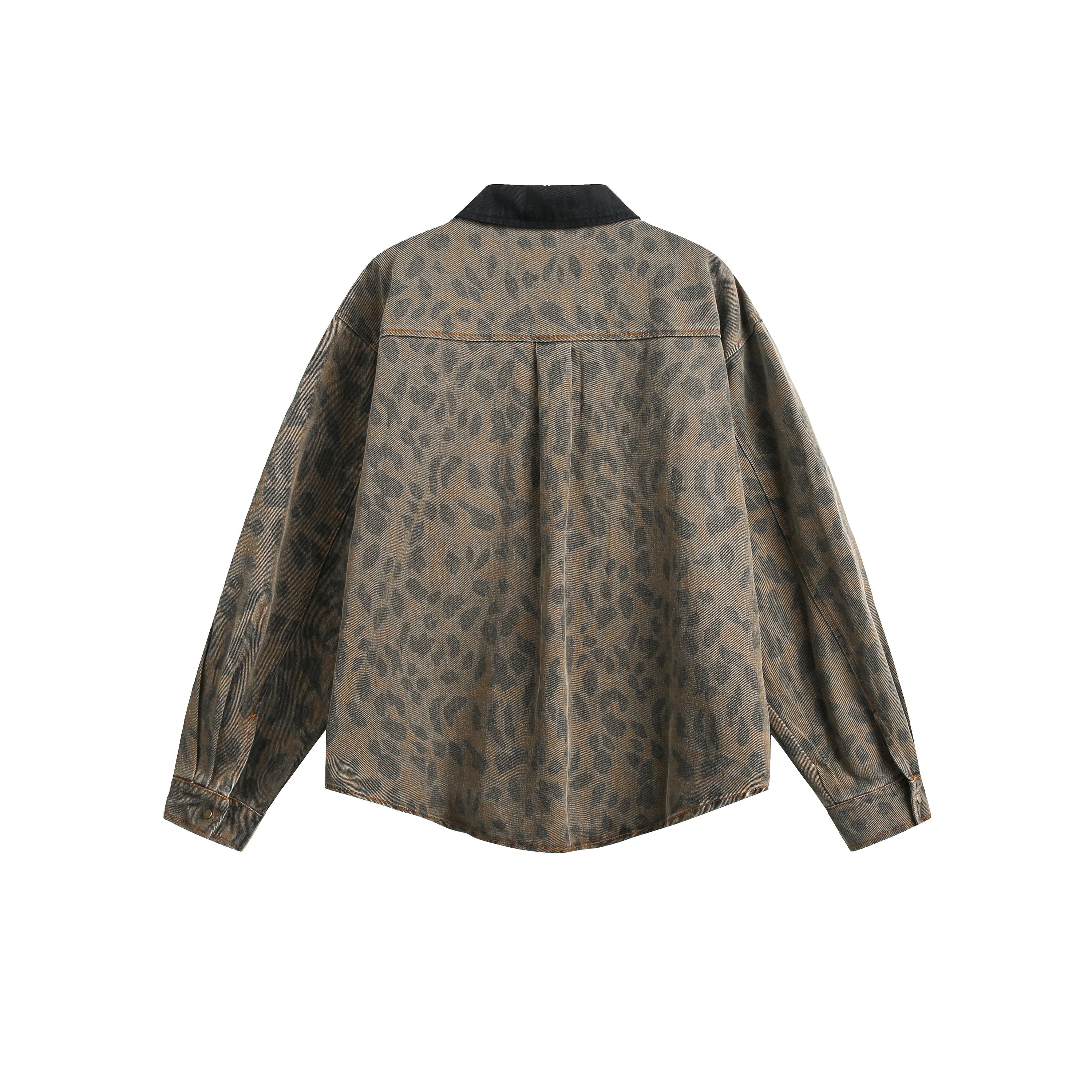 Leopard Washed Denim Shirt Jacket | Vintage Streetwear