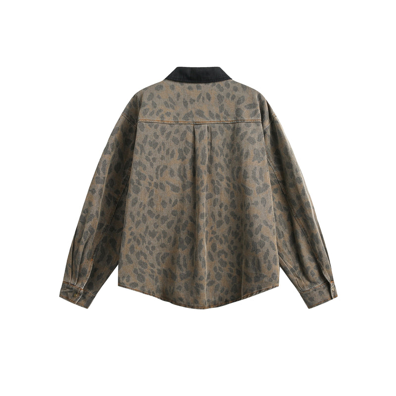 Leopard Washed Denim Shirt Jacket | Vintage Streetwear