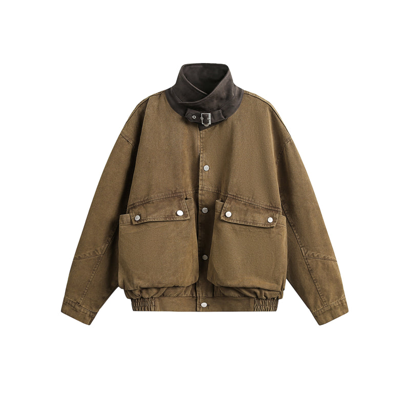 High-Neck Utility Cotton Jacket | Industrial Streetwear