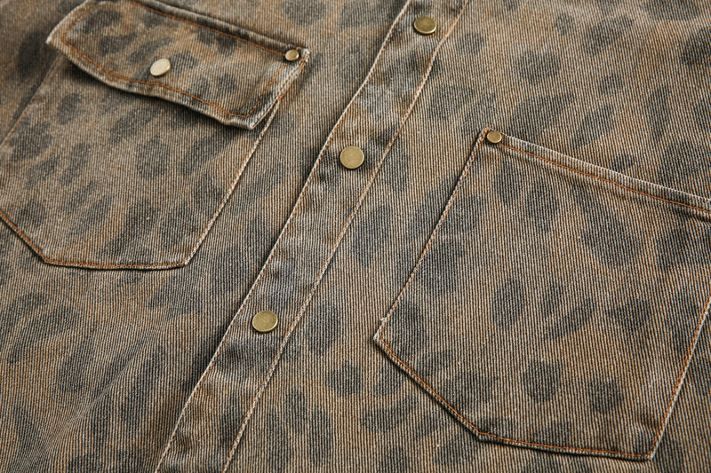 Leopard Washed Denim Shirt Jacket | Vintage Streetwear