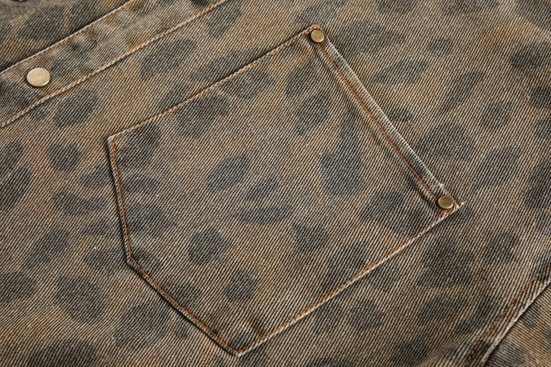 Leopard Washed Denim Shirt Jacket | Vintage Streetwear