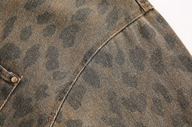Leopard Washed Denim Shirt Jacket | Vintage Streetwear