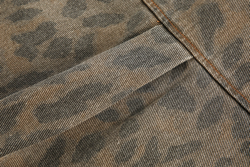 Leopard Washed Denim Shirt Jacket | Vintage Streetwear